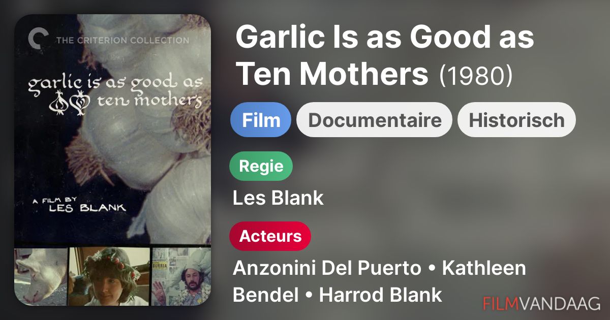 Garlic Is as Good as Ten Mothers (film, 1980) FilmVandaag.nl