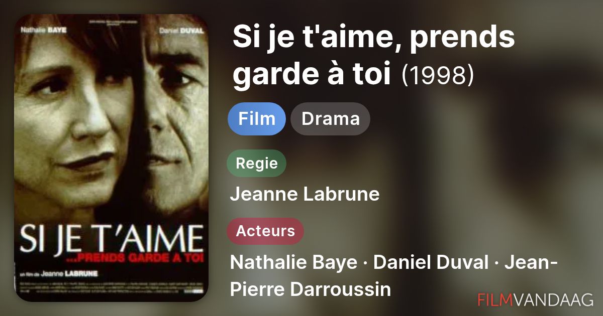Si je t'aime, prends garde à toi (film, 1998) - FilmVandaag.nl
