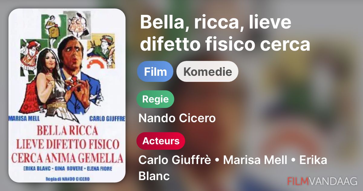 Bella, ricca, lieve difetto fisico cerca anima gemella (film, 1973) FilmVandaag.nl Bella, ricca, lieve difetto fisico cerca anima gemella (film, 1973) FilmVandaag.nl