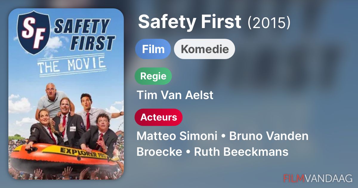 Alle acteurs in Safety First (film, 2015) FilmVandaag.nl